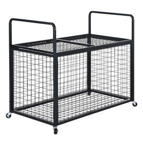 Rolling Sports Ball Storage Cart, Lockable Basketball Cage with Double Lids, Sport Equipment Holder Organizer for Indoor Outdoor