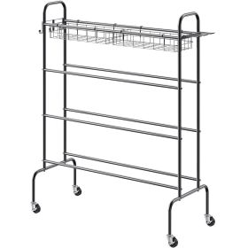 Basketball Rack, 4-Layers Rolling Basketball Shooting Training Stand, Sports Equipment Storage Organizer with Wheels, Hooks and Baskets